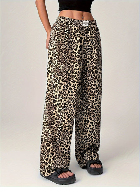 Leopard Wide Leg Pants with Pockets - Image 4