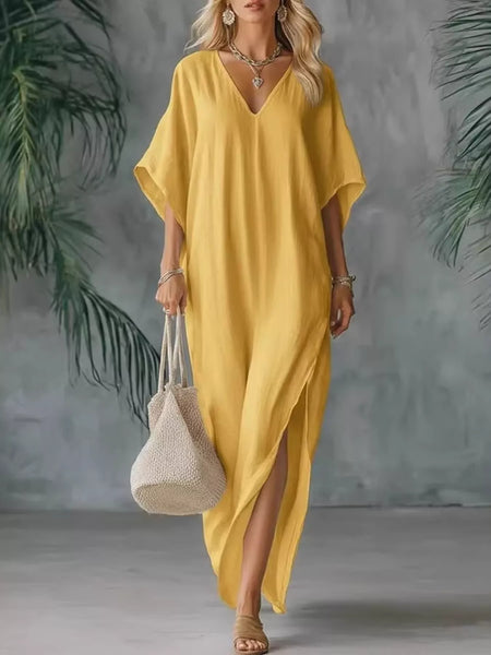 Full Size V-Neck Maxi Dress With Side Slits Plus Size - Image 9