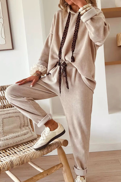 Leopard Drawstring Hoodie and Pants Set - Image 2