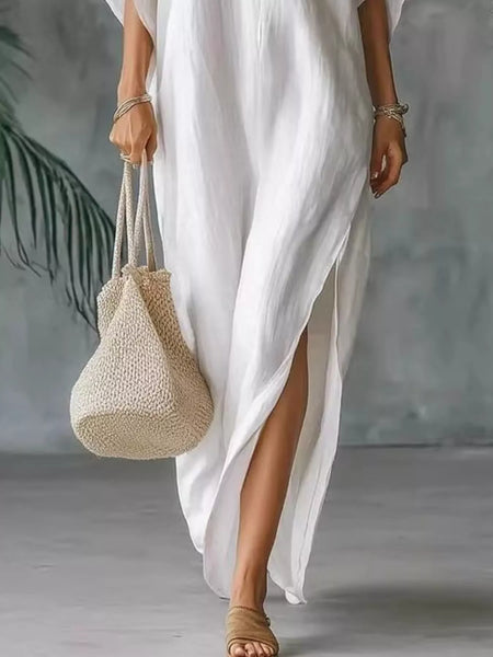 Full Size V-Neck Maxi Dress With Side Slits Plus Size - Image 8