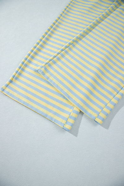Pink Stripe Colorblock Trim Crew Neck Loose Tee Drawstring Elastic Waist 2pcs Pant Set - Image 19