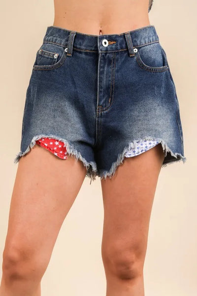 VERY J Raw Hem Pocketed Contrast Washed Denim Shorts - Image 2