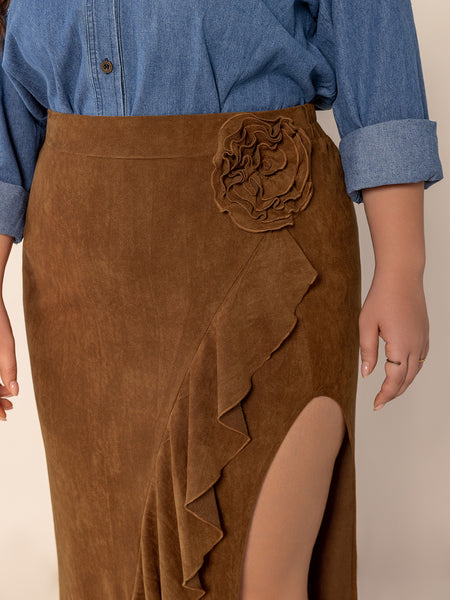 Plus Size Ruffled Slit High Rise Skirt - Image 3