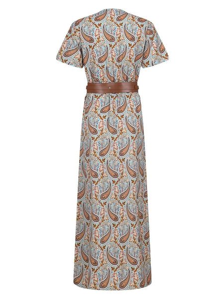 Full Size Printed V-Neck Short Sleeve Maxi Dress Plus Size - Image 5