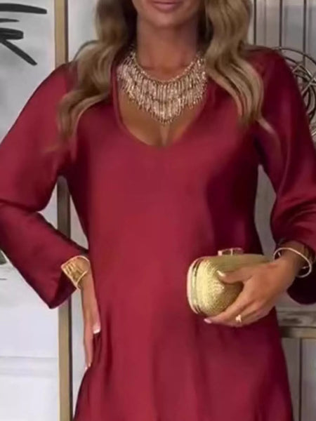Full Size V-Neck Long Sleeve Midi Dress Plus Size - Image 6