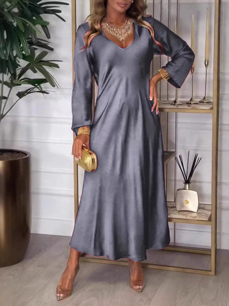Full Size V-Neck Long Sleeve Midi Dress Plus Size - Image 10