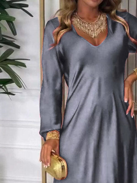 Full Size V-Neck Long Sleeve Midi Dress Plus Size - Image 12