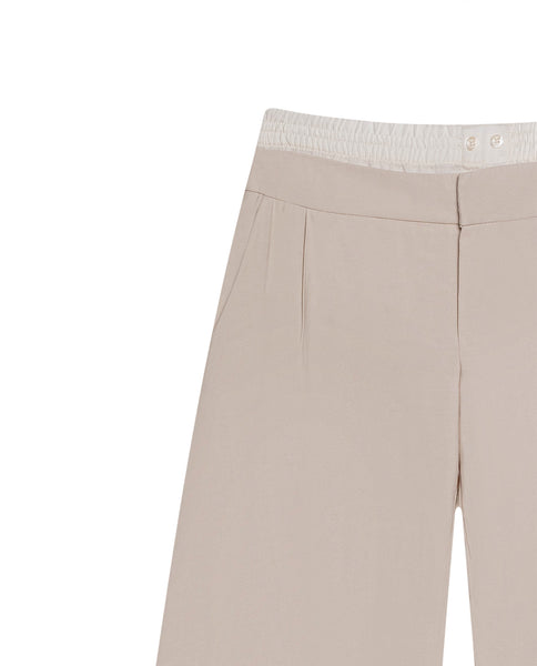 Women's Pants Wide Leg High Rise Rayon Blend Double Waistband - Beige - Image 7