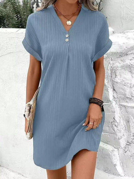 Full Size Casual V-Neck Short Sleeve Dress Plus Size - Image 13
