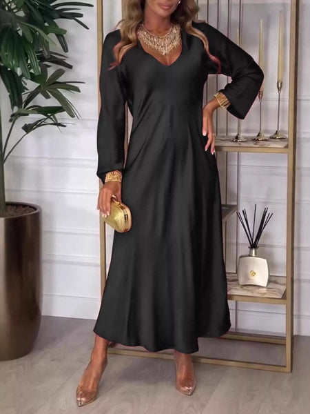 Full Size V-Neck Long Sleeve Midi Dress Plus Size - Image 13