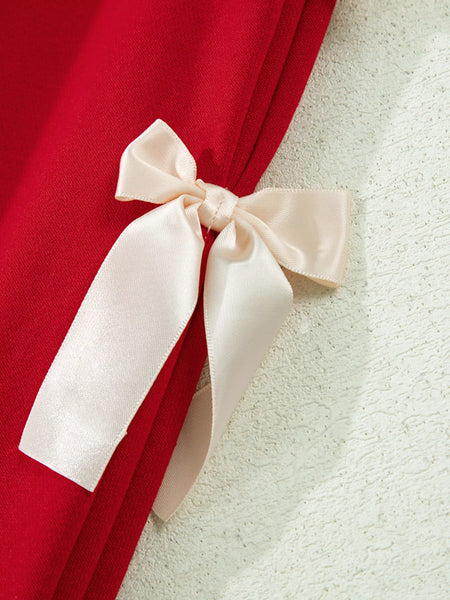 Striped Collar Patchwork Satin Bow Sweatshirt and Shorts Set - Image 11