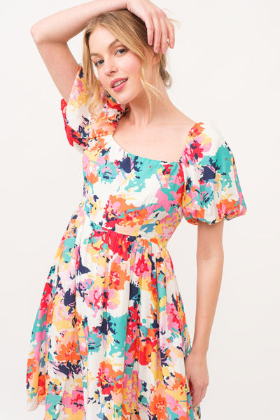 And The Why Square Neck Puff Sleeve Floral Dress - Image 3