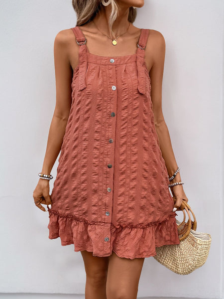 Perfee Texture Square Neck Wide Strap Mini Dress - Image 3
