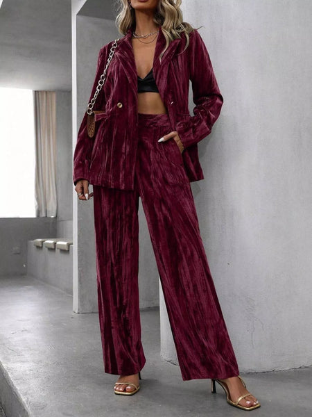 Lapel Collar Long Sleeve Blazer and Pants Set - Image 14
