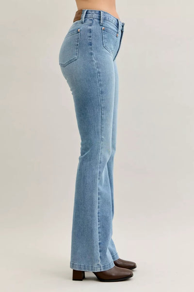 Judy Blue Full Size Mid Rise Bootcut Jeans with Contrast Wash & Front Patch Pockets Plus Size - Image 4