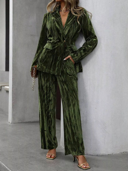 Lapel Collar Long Sleeve Blazer and Pants Set - Image 3