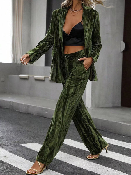 Lapel Collar Long Sleeve Blazer and Pants Set - Image 4