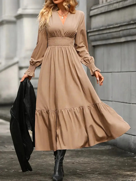 Notched Long Sleeve Tiered Dress - Image 19