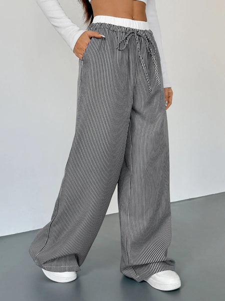 Striped Wide Leg Drawstring Pants - Image 3