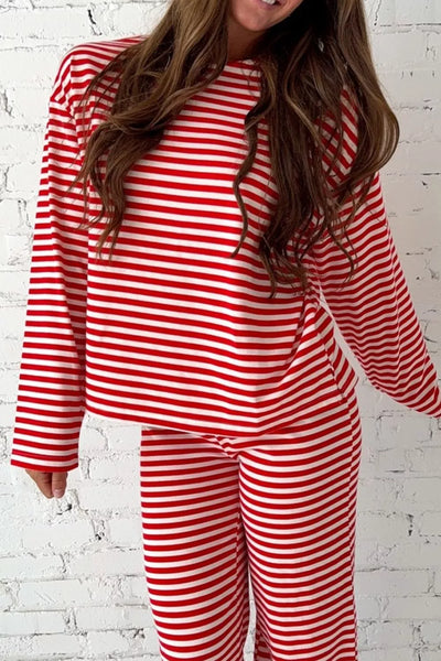 Striped Round Neck Top and Pants Set - Image 2