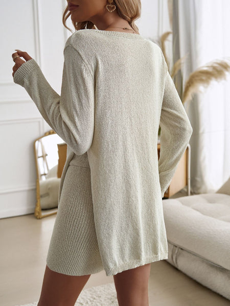 Devine Slit Round Neck Top and Shorts Sweater Set - Image 2