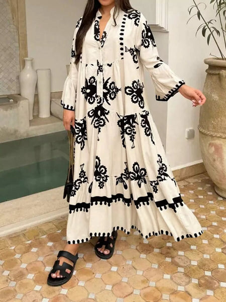 Bohemian Print Tiered Midi Dress - Image 4