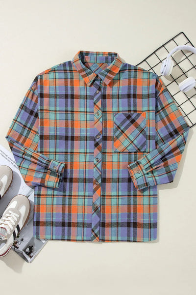 Plaid Collared Neck Long Sleeve Shirt - Image 6