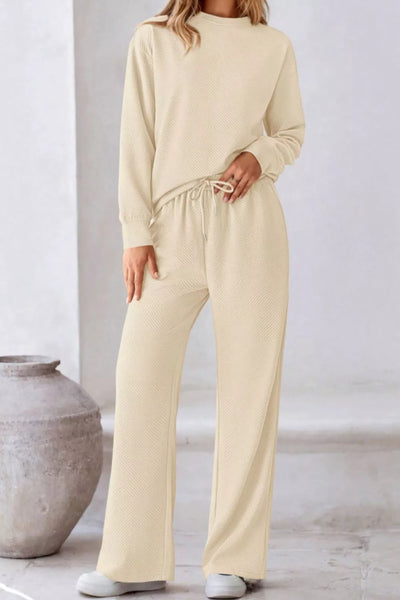 Round Neck Long Sleeve Top and Pants Set - Image 4