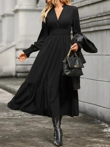 Notched Long Sleeve Tiered Dress - Image 8