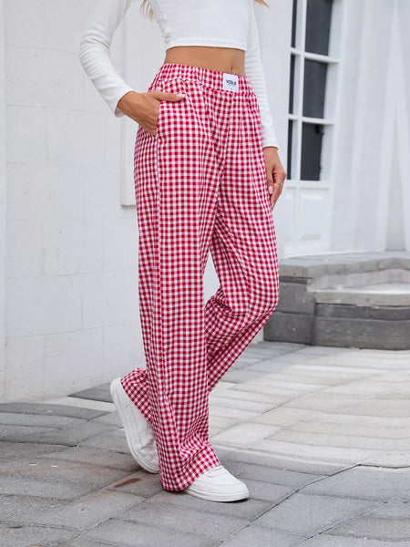Plaid Wide Leg Casual Pants - Image 2