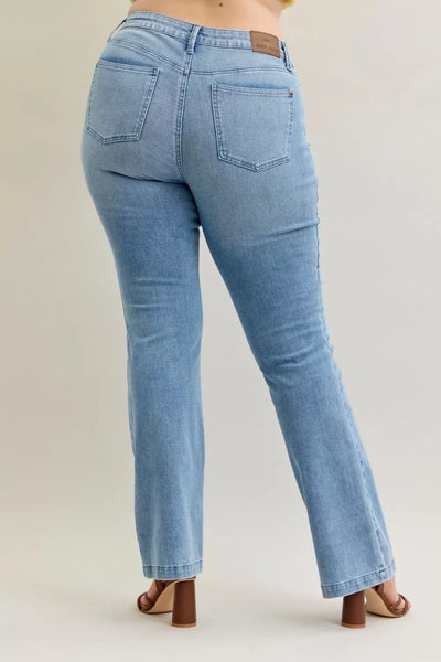 Judy Blue Full Size Mid Rise Bootcut Jeans with Contrast Wash & Front Patch Pockets Plus Size - Image 18