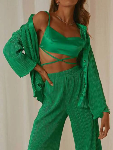 Button Up Long Sleeve Top and Pants Set - Image 23