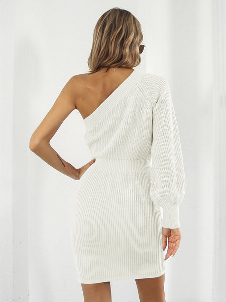 One-Shoulder Mini Sweater Dress - Image 6
