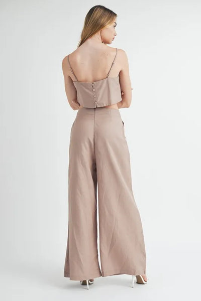 MABLE Linen Mix Crop Cami and Wide Leg Pants Set - Image 3