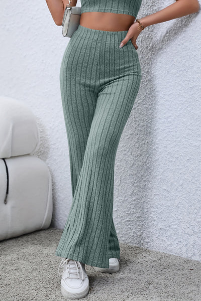Basic Bae Full Size Ribbed High Waist Flare Pants - Image 15