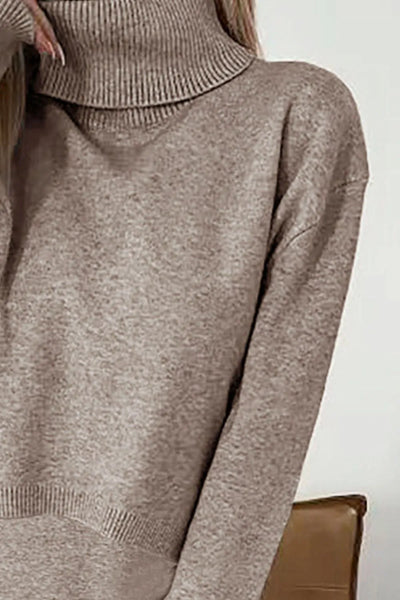 Turtleneck Dropped Shoulder Sweater and Dress Sweater Set - Image 2