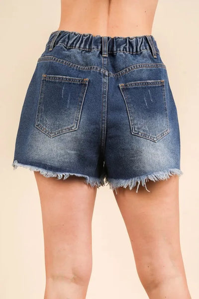 VERY J Raw Hem Pocketed Contrast Washed Denim Shorts - Image 5