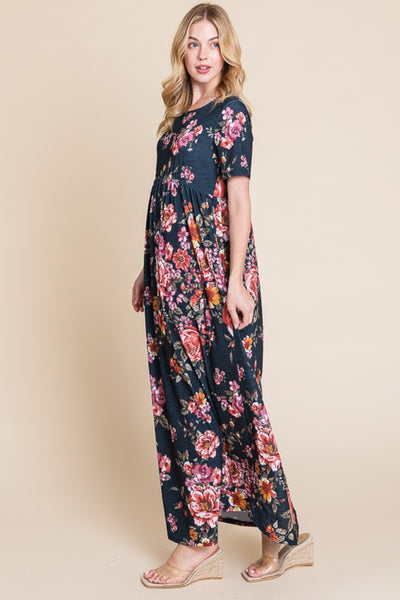 BOMBOM Floral Short Sleeve Maxi Dress - Image 3