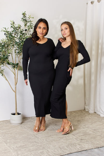 Culture Code Full Size Ribbed Long Sleeve Midi Slit Dress - Image 11
