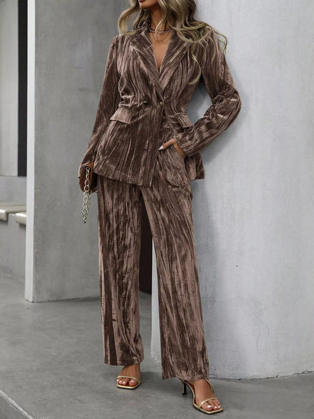 Lapel Collar Long Sleeve Blazer and Pants Set - Image 9