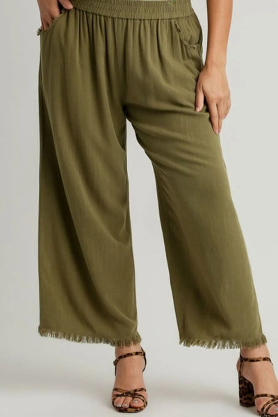 Umgee Full Size Linen Blend Elastic Waistband Wide Leg Pants Plus Size - Image 2