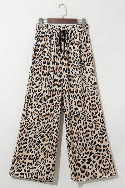 Parchment Leopard Drawstring Flowy Wide Leg Pants - Image 3