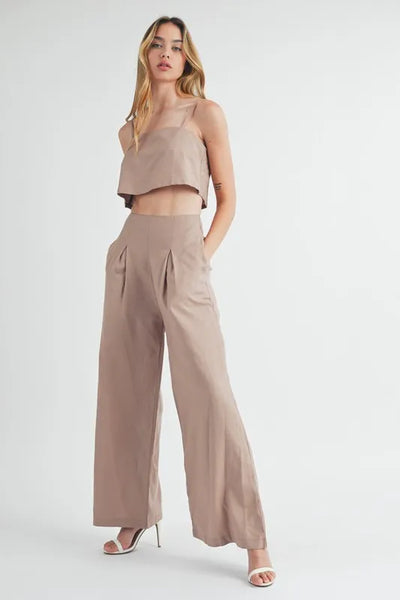 MABLE Linen Mix Crop Cami and Wide Leg Pants Set - Image 2