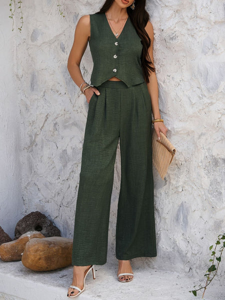 Devine Button Down Vest and Wide Leg Pants Set - Image 20