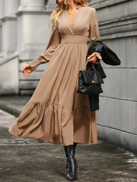 Notched Long Sleeve Tiered Dress - Image 17