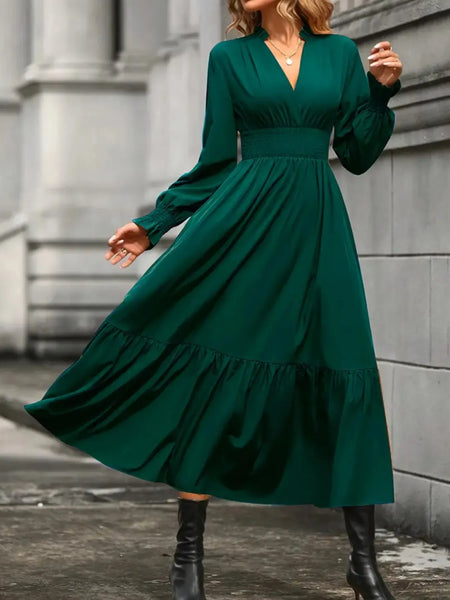 Notched Long Sleeve Tiered Dress - Image 3