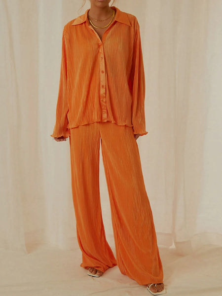 Button Up Long Sleeve Top and Pants Set - Image 2