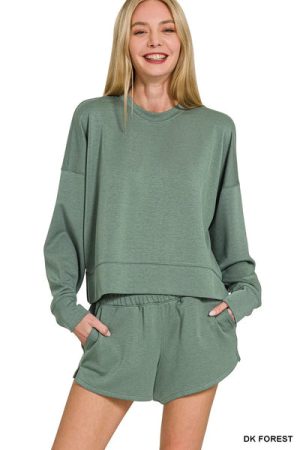 Zenana Scuba Long Sleeve Sweatshirts & Shorts Set