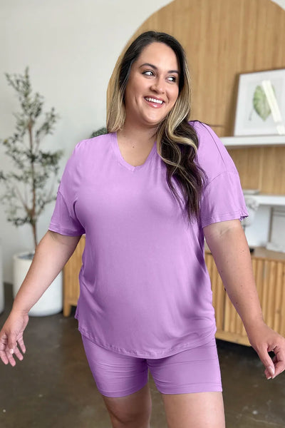 Basic Bae Bamboo Full Size V-Neck Drop Shoulder T-Shirt and Shorts Set - Image 11