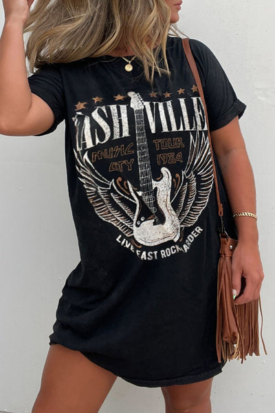 Graphic Round Neck Short Sleeve Tee Dress - Image 2
